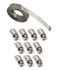 Ultimate Stainless Steel Hose Clamp Kit 304 Grade Adjustable Worm Gear Strap For Automotive Marine And DIY Pipe Repair Silver Heavy Duty Reusable Fasteners 12.6mm Width Perfect Fit No Rust Just Solid Strength You Can Count On. coiled 304 stainless steel worm gear hose clamp kit with 9 fasteners