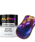 Fresh Coat Automotive Basecoat And Midcoat Blend With Brilliant Chip Flake Color In A One Gallon Bucket Ready To Spray Straight From The Can Using Slow Thin Reducer For Hot Rods Seeking Dope Showroom Results next to a quart of Aphrodite SuperFlake