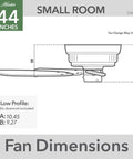 Diagram of 44 Inch Indoor Outdoor Ceiling Fan No Light With Low Profile Mount 5 Blades Damp Rated For Patio Porch Garage Or Living Room