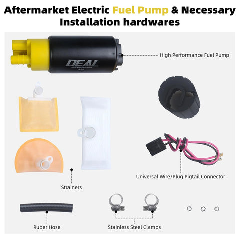 Electric Fuel Pump In Tank With Installation Kit Fits Nissan Toyota Honda Pontiac Ford And Multiple Models Easy Drop In Replacement For Reliable Fuel Delivery shown with parts included