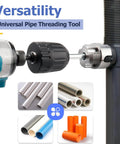 3 Piece Internal And External Pipe Threading Tool Kit Dual Function Threader For Pvc Pipes Electric Drill Compatible in use with various pipe sizes.