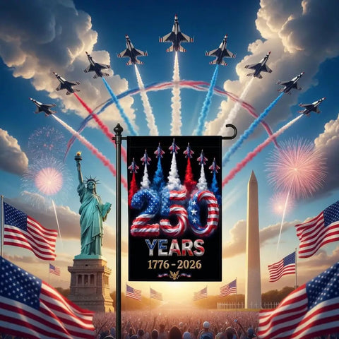 Patriotic 12x18 Inch Garden Flag For 250th Anniversary Celebration 1776 To 2026 All American Backyard Outdoor Decor Black Background