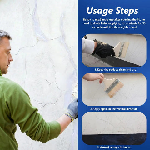 Person applying Heavy Duty Clear Waterproof Sealant 35 Ounce Slick Water Based Coating to wall for home repairs.