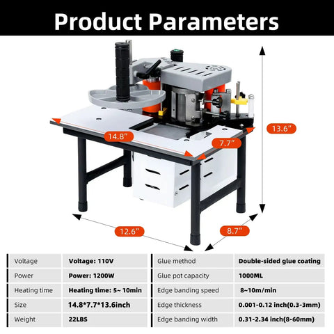 Portable Edge Banding Machine For Straight And Curved Edges With Double Sided Glue Coating Adjustable Speed 110V on table