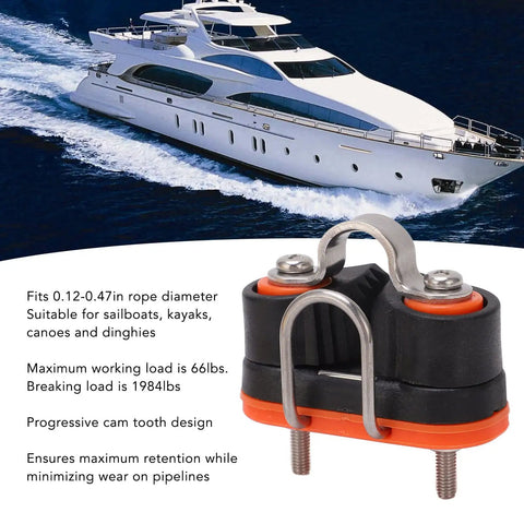 Fast Entry Cam Cleat For Sailboats And Kayaks, Heavy Duty Marine Boat Hardware, Fits 3 To 12mm Rope shown with yacht backdrop