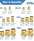 Pro Grade Brass Heat Set Threaded Inserts Kit For 3D Printing And Plastic Parts, 470 Pieces, M2 M2.5 M3 M4 M5 M6 shown in various sizes