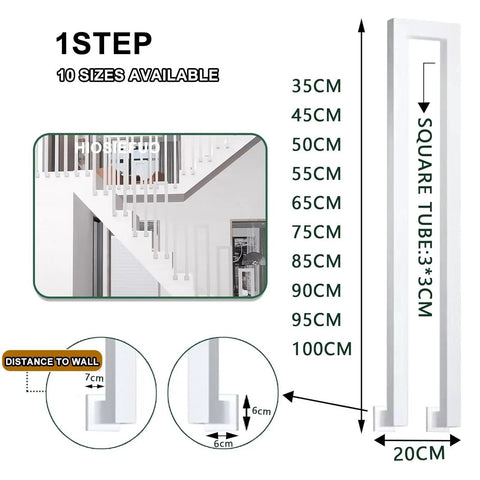 Heavy-Duty U-Shaped Stair Handrail For Indoor Steps featuring dimensions and installation details for safety and support.
