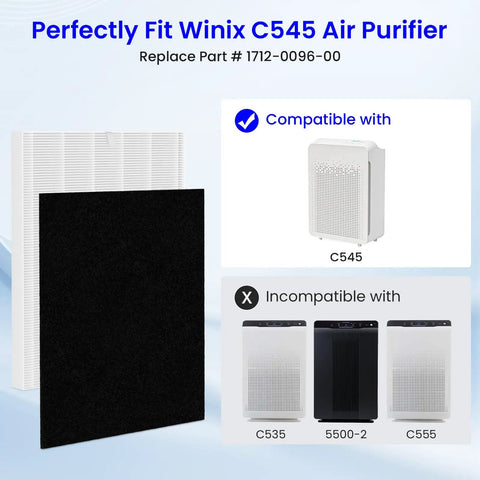 2 Pack C545 Replacement Filter S Kit For Winix C545 Air Purifier H13 True HEPA and carbon filters shown with compatibility info