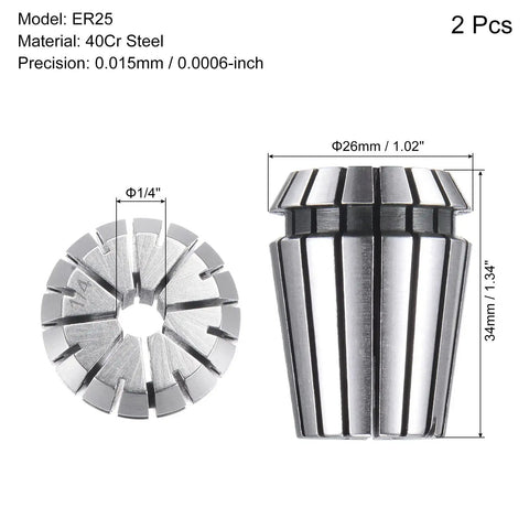 ER25 Spring Collet For CNC Milling Lathe And Engraving Machines One Quarter Inch Clamping Diameter Two Pack 40Cr Steel High Precision