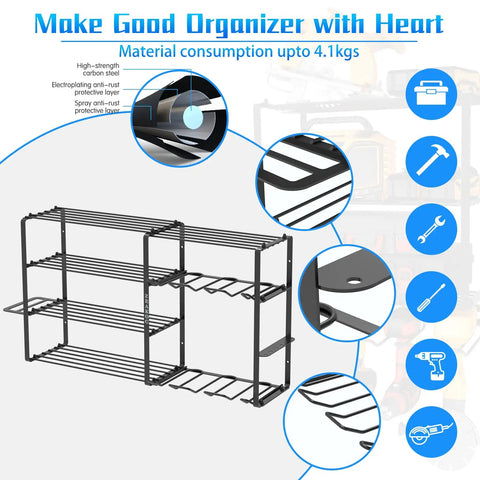 5 Tier Tool Shelf Organizer for Garage Wall Mount Carbon Steel Heavy Duty Storage Holds 80-260 Lbs Total Power Tool Rack