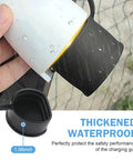 Tesla EV Charger Port Cover Waterproof Soft Silicone Dust Cap With Step Design shown on charging connector in rain