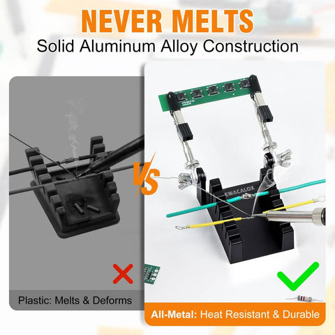 All Metal Soldering Helping Hands With Two Adjustable Arms Heat Resistant PCB Clamp Stand vs plastic option