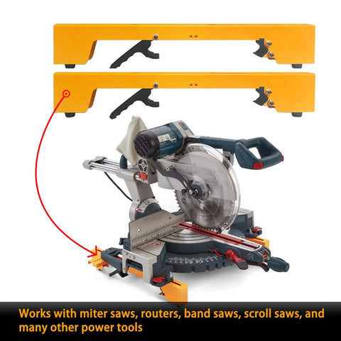 2 Pack Miter Saw Mounting Brackets For DMS01A DMS03A And PM7002 Stand, yellow tool mounts with miter saw attached