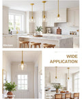 Emak 8 Inch Pendant Lights Kitchen Island, 1-Light Brushed Gold Kitchen Pendant Lights with Clear Glass Shade lighting a modern kitchen and dining area.
