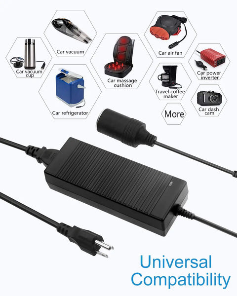 110V To 12V Power Converter 120W 10A DC Supply For Cars And Home Use Car Cigarette Lighter To Wall Plug Adapter Great For Vacuum Cleaners Tire Inflators Refrigerators Coolers And More, black