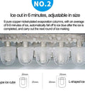 Fast Acting Countertop Ice Maker With Quick Six Minute Ice Cube Production And Thirty Three Pounds Daily Yield showing 9 copper nickel-plated evaporation columns.