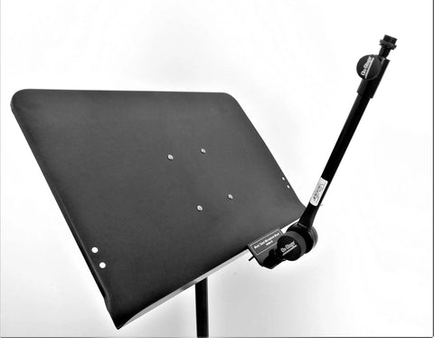 Posi-Lok Telescoping Microphone Mini Boom Arm With Quick Angle Adjust Knob mounted on a stand with adjustable 9-16 inch reach
