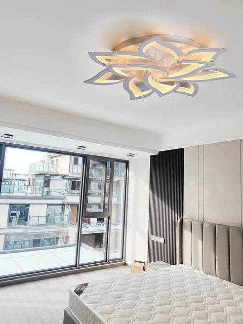 Modern bedroom with blue Kids Room Dimmable LED Ceiling Light with Remote Control, Astronaut and Superhero Theme, soft lighting.