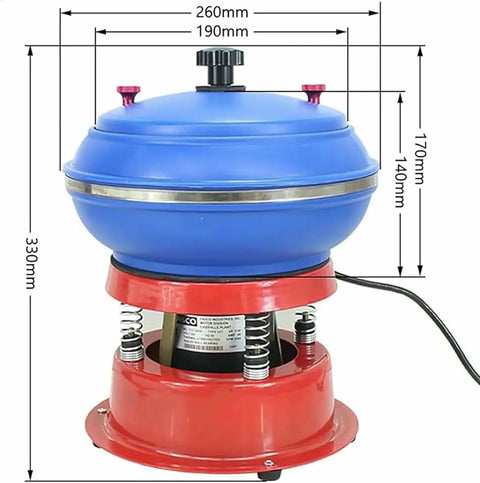 Heavy Duty 3.5L Vibratory Tumbler Polisher Straight Up Beast Mode Benchtop Finishing Machine with blue bowl and red base.