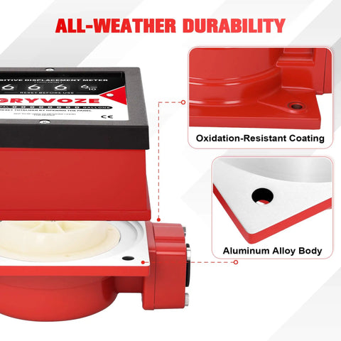1 Inch Mechanical Fuel Flow Meter With 5 To 32 GPM Range For Diesel Gasoline And Oil Positive Displacement Meter showcases oxidation-resistant coating and aluminum alloy body.