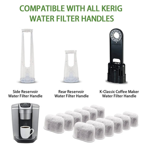 Replacement Charcoal Water Filters For Keurig Coffee Makers, 12 Pack, compatible with all Keurig water filter handles.