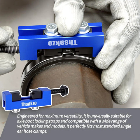 Stainless Steel CV Boot Clamp Tool For Easy CV Axle Dust Boot Removal And Installation Quick Adjust Jaws With 13mm Screw Fits Cars Trucks ATVs SUVs Automotive Maintenance And Repair Workhorse in action on a car part.