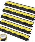 5 Pack Dual Channel Rubber Cable Protector Ramp Beefy For Indoor Outdoor Use Heavy Duty Hose And Wire Cover 12000 Lbs Per Axle Capacity Flip Open Top Driveway Traffic Speed Bump Includes 50 Ft Warning Tape