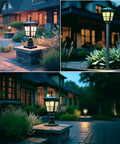 Outdoor Dusk To Dawn Solar Post Light For Garden And Yard Poles Cast Aluminum Waterproof LED Pillar Lamp illuminating driveway