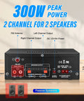 Rear view of AK45 300W Dual Channel Bluetooth Stereo Power Amplifier for Home Theater and Karaoke showing connection ports.