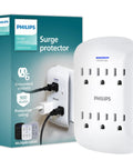 Six-Outlet Surge Protector Wall Tap With 900 Joules Of Protection, Three Prong, Space Saving Compact Design, Indicator LED