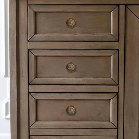 Heavy Duty Antique Brass Cabinet Knobs With Vintage Backplate Two Pack built into wooden drawers, showcasing 35 mm round design.