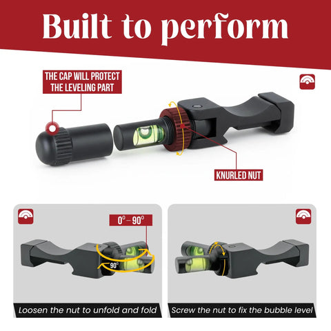 Anti Cant Bubble Level For Rifles With Picatinny Rail Base Mounted Compact Optics Swivel Indicator, knurled nut, protective cap