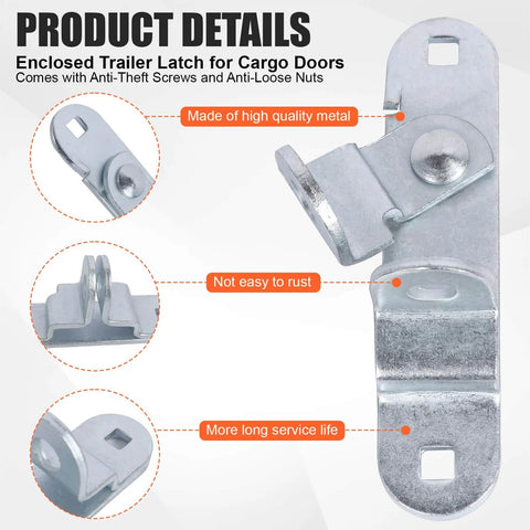 Trailer Door Hasp Keeper Kit for Cargo Trailers, steel latch with anti-theft screws, showing close-up of metal construction and mounting holes