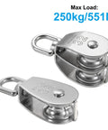 M30 Pulley Block Two Pack With One Single And One Double Pulley 304 Stainless Steel Heavy Duty Beefy Lift System For Wire Rope 551 Lbs Load Capacity Indoor Outdoor Use Swivel Hook Compatible, 250kg load