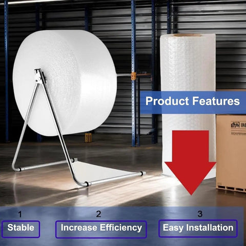 Heavy Duty Bubble Cushioning Wrap Stand With Precise Tension Control, Foldable No Slip Packing Station, stable setup with bubble wrap roll.