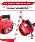 Portable Drill Winch 1500 Pound Capacity With 40 Foot Steel Cable And 360 Degree Swivel Hook No Install Needed attached to drill