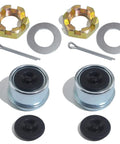 Trailer Axle Nut Kit For 1 Inch Shafts, 2 Pack Spindle Castle Nuts With 1 Inch Washers, Long Cotter Pins, Dust Caps And Rubber Plugs
