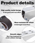 Close-up of low profile rubber caster wheels set of 2 with non-slip design, durable metal frame, and smooth rolling on carpets and hard floors.