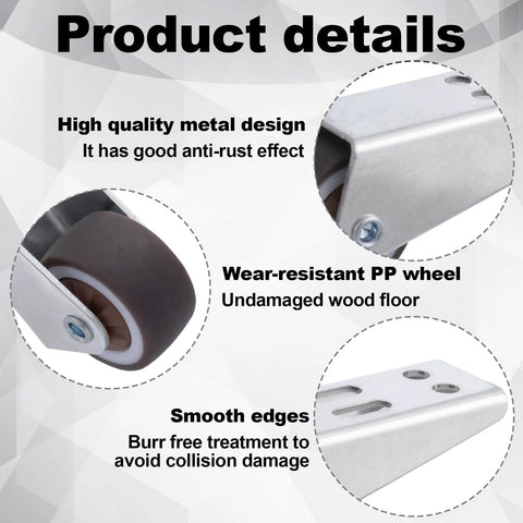 Close-up of low profile rubber caster wheels set of 2 with non-slip design, durable metal frame, and smooth rolling on carpets and hard floors.