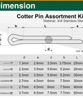 Diagram of 200 Piece Cotter Pin Assortment Kit Heavy Duty With Stainless Steel R Clips And Hitch Pin Clips in 6 sizes