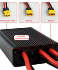 Hella Reliable Dual Battery Connector 20V To 72V 40A Parallel Adapter For Electric Scooters showing XT60 connectors and input/output terminals.