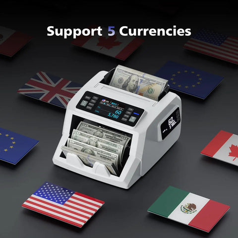 Money Counter Machine For Mixed Denominations With Dual Display And Counterfeit Detection Using UV IR MG And DD, Supports USD EUR MXN GBP CAD