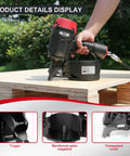 Pro Grade Pneumatic Coil Pallet Nailer Shooting 15 Degree Wire Collated Fasteners One Three Quarter To Two Three Quarter Inches shown on wood, featuring nylon magazine and trigger.