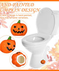 Top Notch Halloween Bathroom Glow Up Dope Ghost Pumpkin Toilet Seat Bolt Cover Cap Set featuring hand-painted ceramic design.