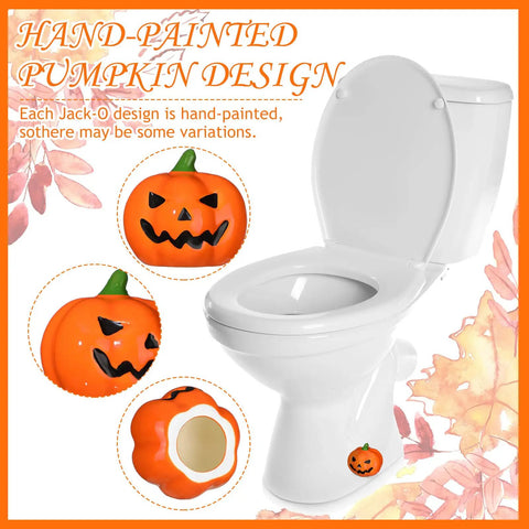 Top Notch Halloween Bathroom Glow Up Dope Ghost Pumpkin Toilet Seat Bolt Cover Cap Set featuring hand-painted ceramic design.