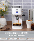 20 Bar Professional Espresso Machine With Milk Frother Steam Wand Compact Latte And Cappuccino Maker Adjustable Shot Volume White Finish Perfect Gift For Coffee Lovers on kitchen counter