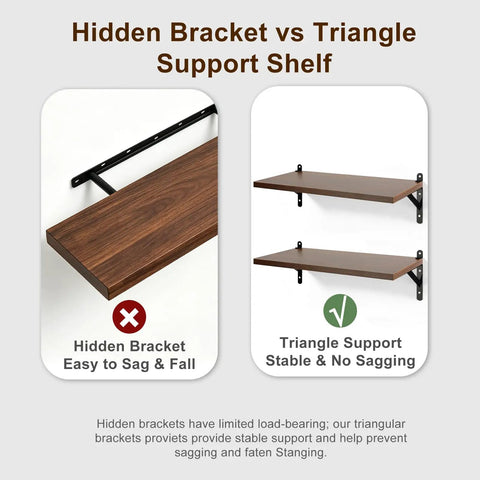 Floating Shelves Wall Mounted Set Of 2 With Heavy Duty Wood Construction Built To Last And Reinforced Anti Sag Brackets Includes 12 Hollow Wall Anchors And Complete Installation Kit For Drywall And Concrete, walnut wall shelf bracket comparison