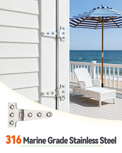 316 Stainless Steel T Hinges 6 By 3 In Built To Last Heavy Duty Marine Grade Door Hinges That Resist Rust With Mirror Polish Finish Weatherproof For Coastal Use And Harsh Environments on beach door