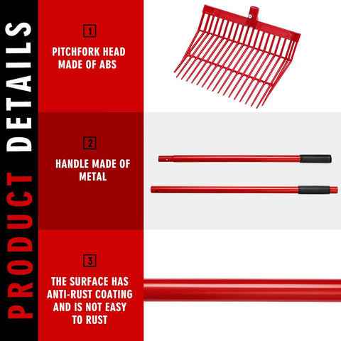 3 Pack Manure Forks With Long Metal Handles Heavy Duty Muck Rake For Gardening And Farm Clean Up Horse Stall Bedding Red
