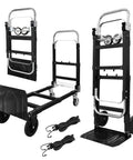 3-in-1 Aluminum Hand Truck Dolly With 600 Lb Capacity, Heavy-Duty Folding Trolley displayed in three configurations